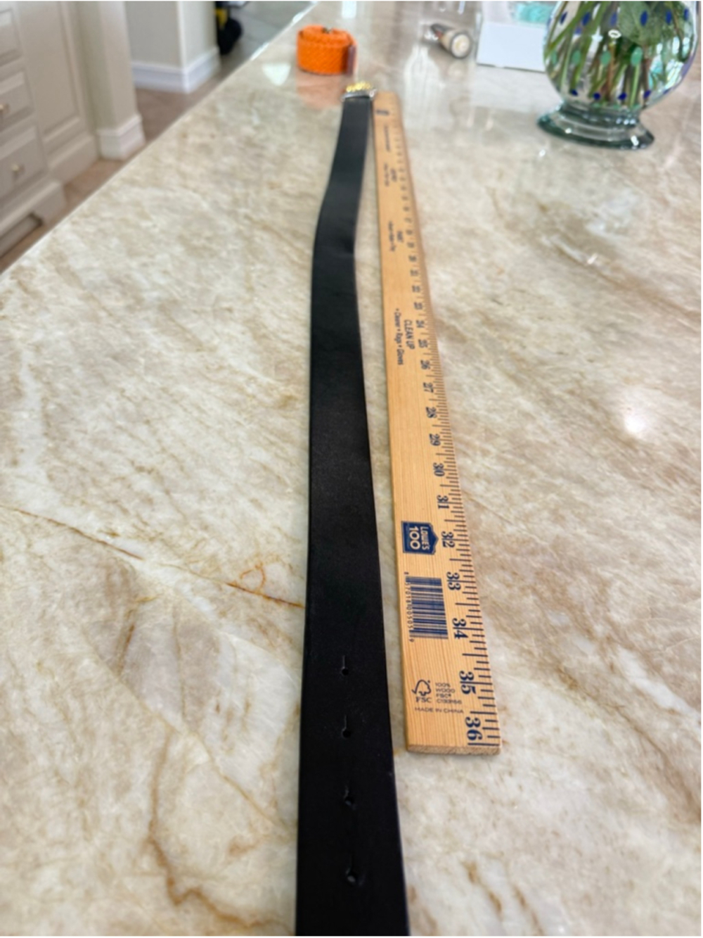 Lauren Ralph Lauren Black Leather Belt with Gold Buckle, monogram in large lette - Picture 6 of 10